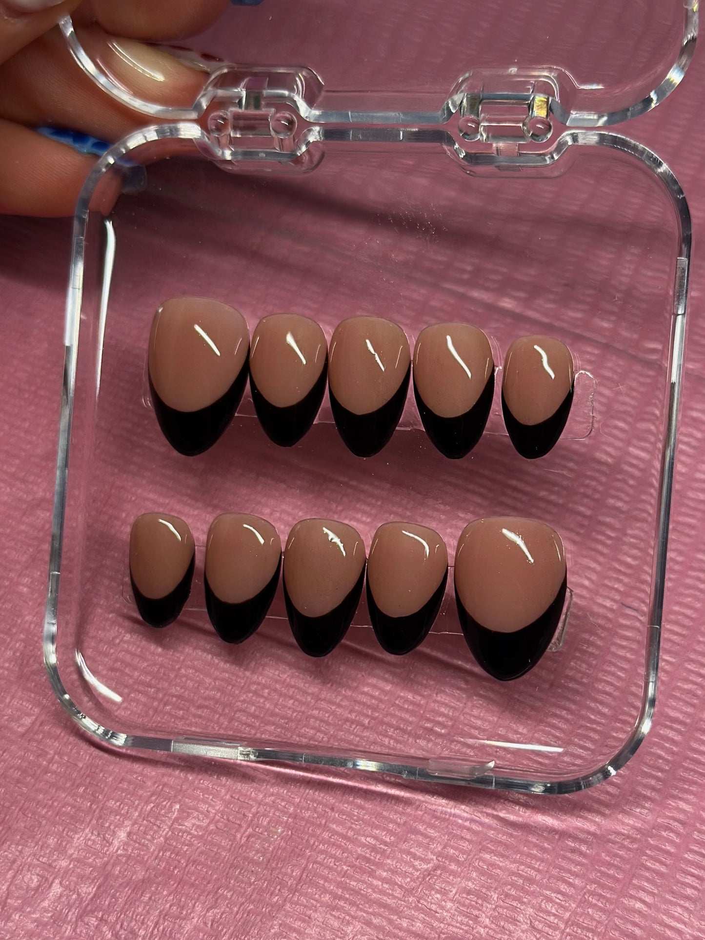 Hand Painted Black French Tip Press on Nails | Custom Sizing and Shape | Great for everyday, gifts, or vacation