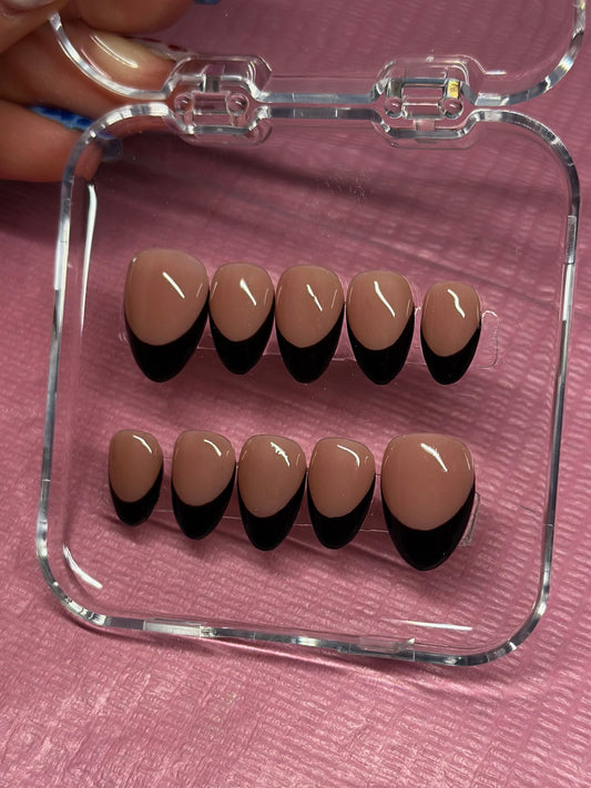Hand Painted Black French Tip Press on Nails | Custom Sizing and Shape | Great for everyday, gifts, or vacation