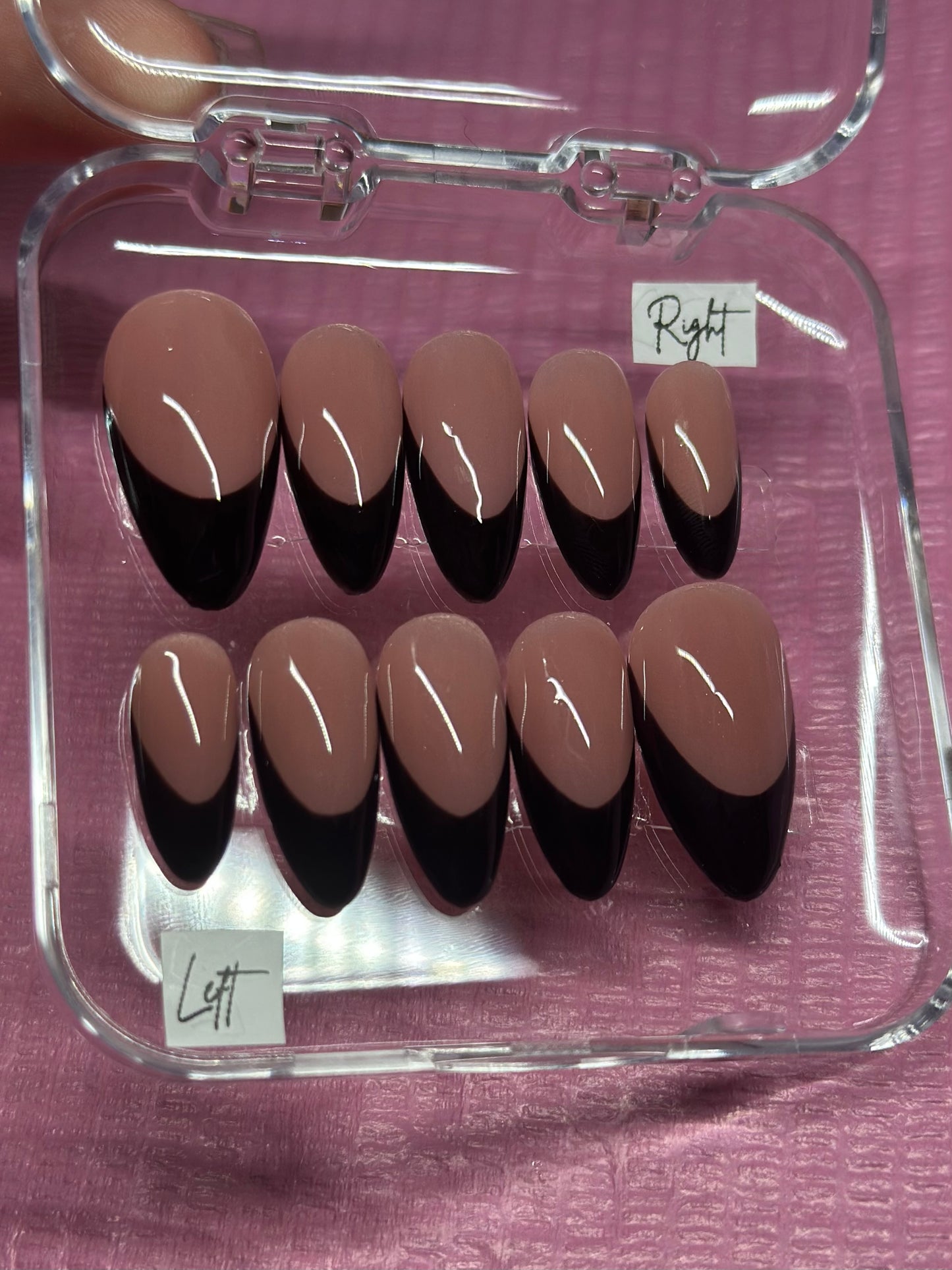 Hand Painted Black French Tip Press on Nails | Custom Sizing and Shape | Great for everyday, gifts, or vacation
