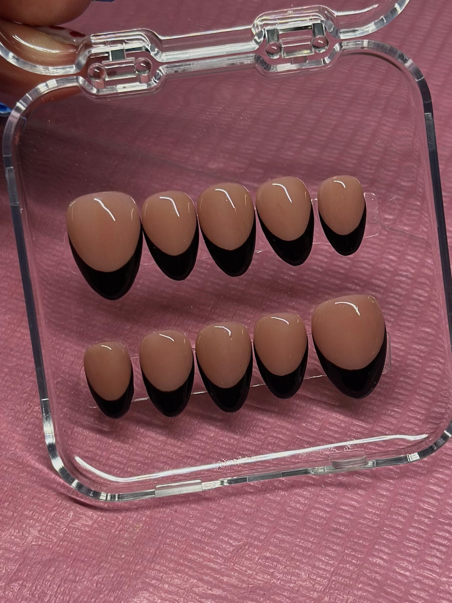 Hand Painted Black French Tip Press on Nails | Custom Sizing and Shape | Great for everyday, gifts, or vacation