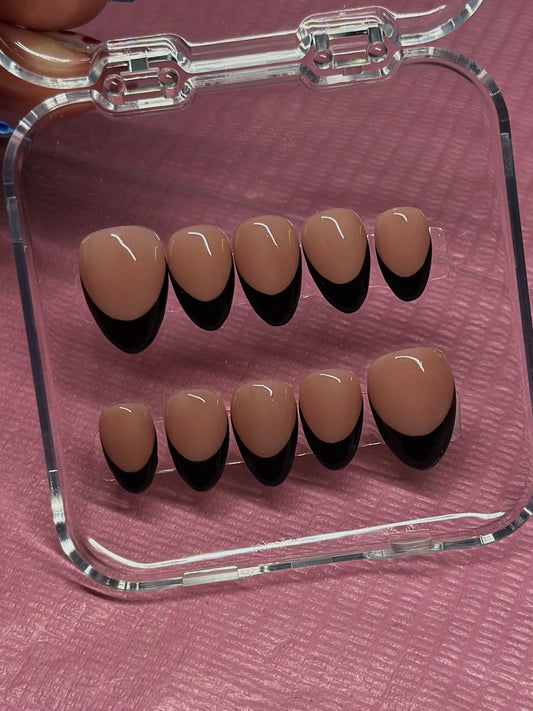 Hand Painted Black French Tip Press on Nails | Custom Sizing and Shape | Great for everyday, gifts, or vacation