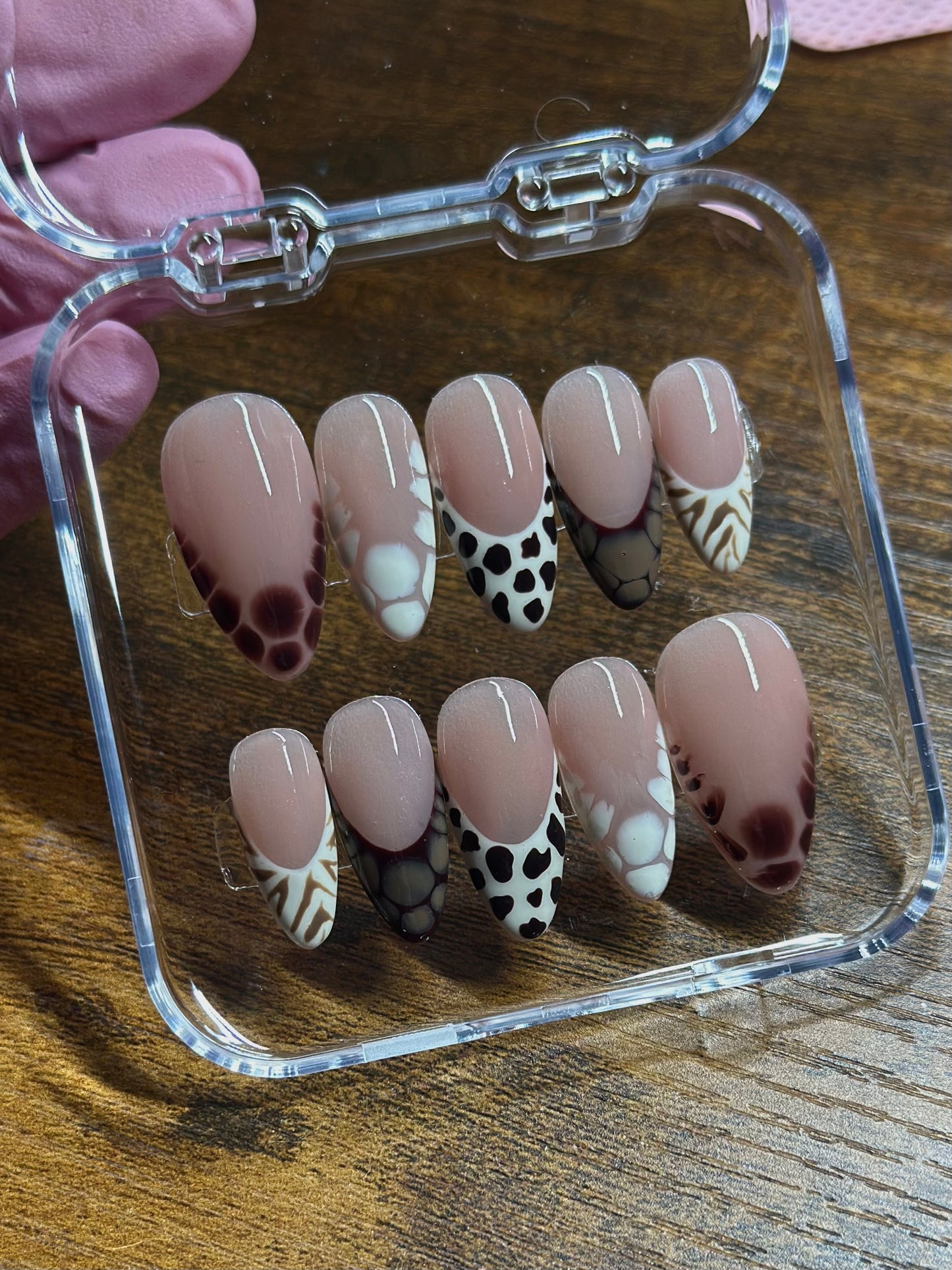 Brown Blooming gel and Animal print faux nails | Hand Painted Press On Nails |Custom Sizing and Shape |Great for Summer, Vacation, or Gift |