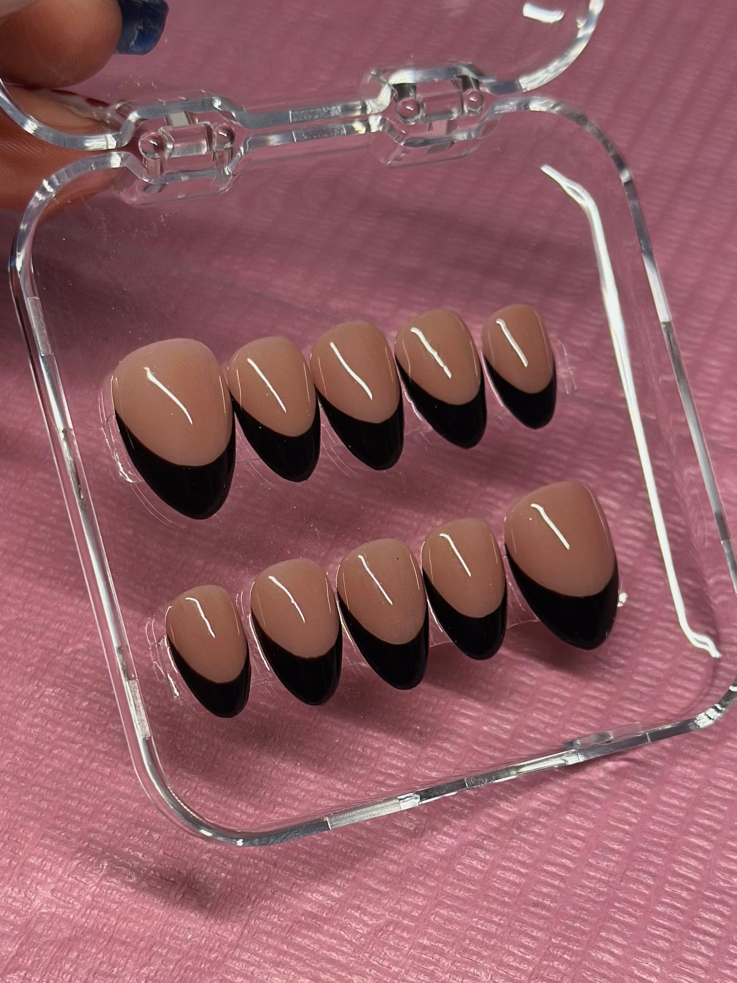 Hand Painted Black French Tip Press on Nails | Custom Sizing and Shape | Great for everyday, gifts, or vacation