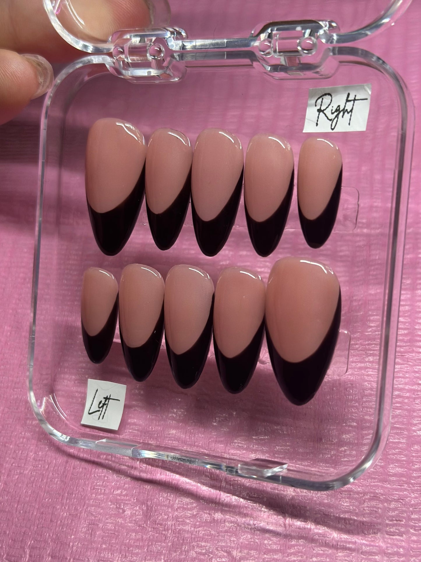 Hand Painted Black French Tip Press on Nails | Custom Sizing and Shape | Great for everyday, gifts, or vacation