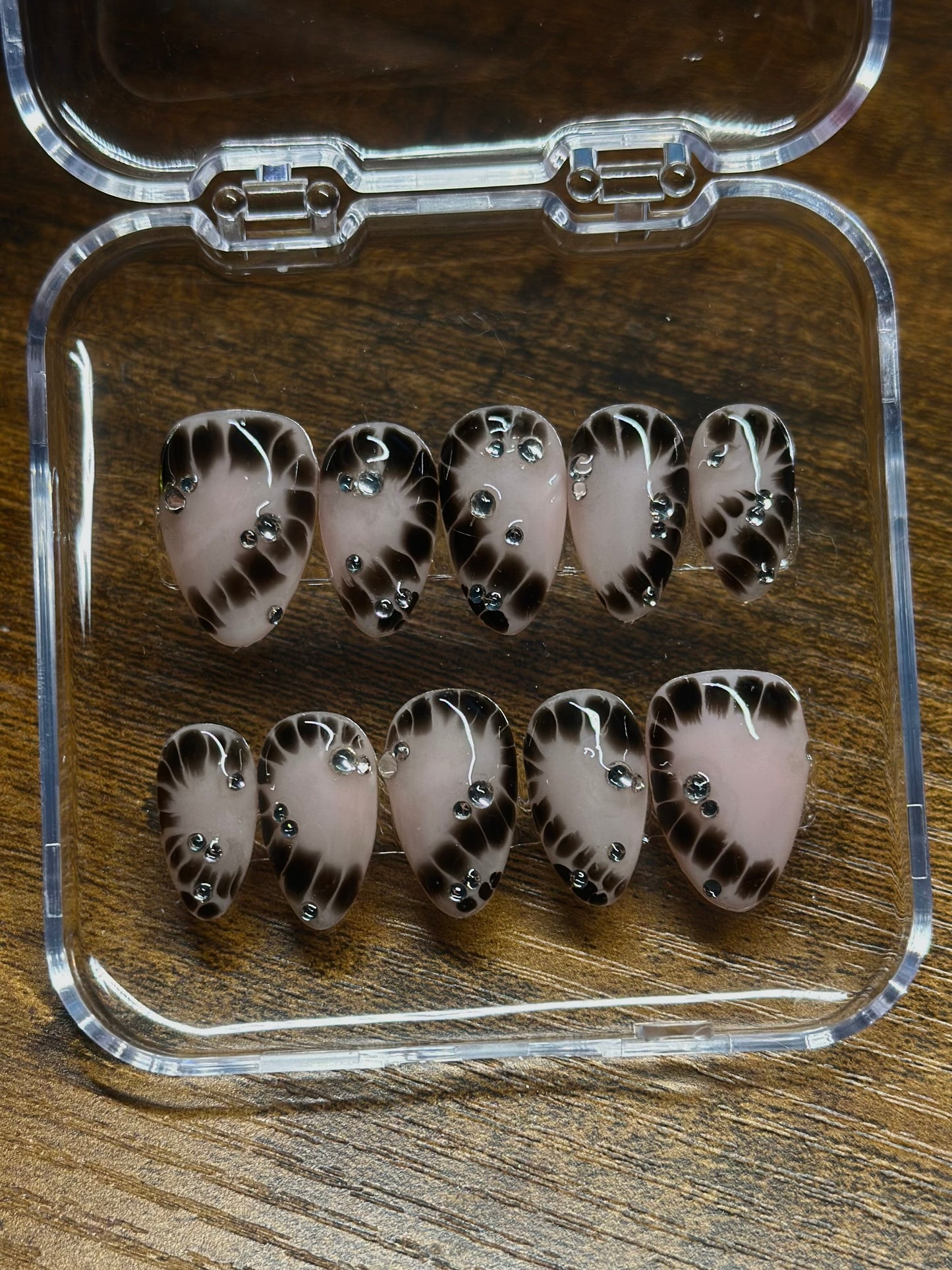 Black Sparkle Reusable Nails | Hand Painted Press On Nails|Custom Sizing and Shape|Great for Summer, Vacation, or Gift| Blooming gel, Silver