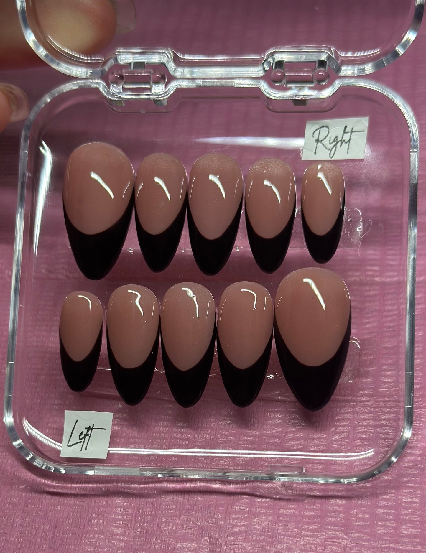 Hand Painted Black French Tip Press on Nails | Custom Sizing and Shape | Great for everyday, gifts, or vacation